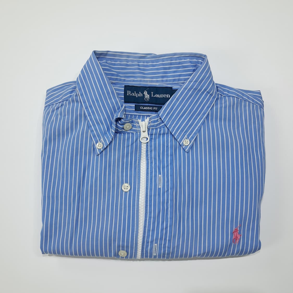 CL749 폴로 리메이크 블루 스트라이프 크롭 집업 셔츠 상품이미지6