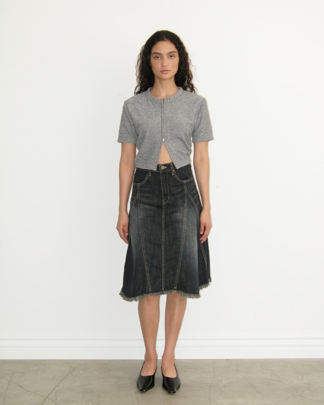 폴리수엠 워시드데님 미디스커트 판매(1size)  상품이미지2