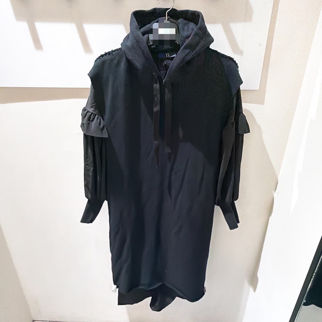 (정품/새상품) Y's 요지 야마모토 여성 블랙 러플 슬리브 후드 드레스 상품이미지1
