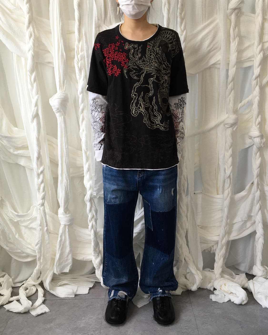 Oriental printing layered sleeve 상품이미지6