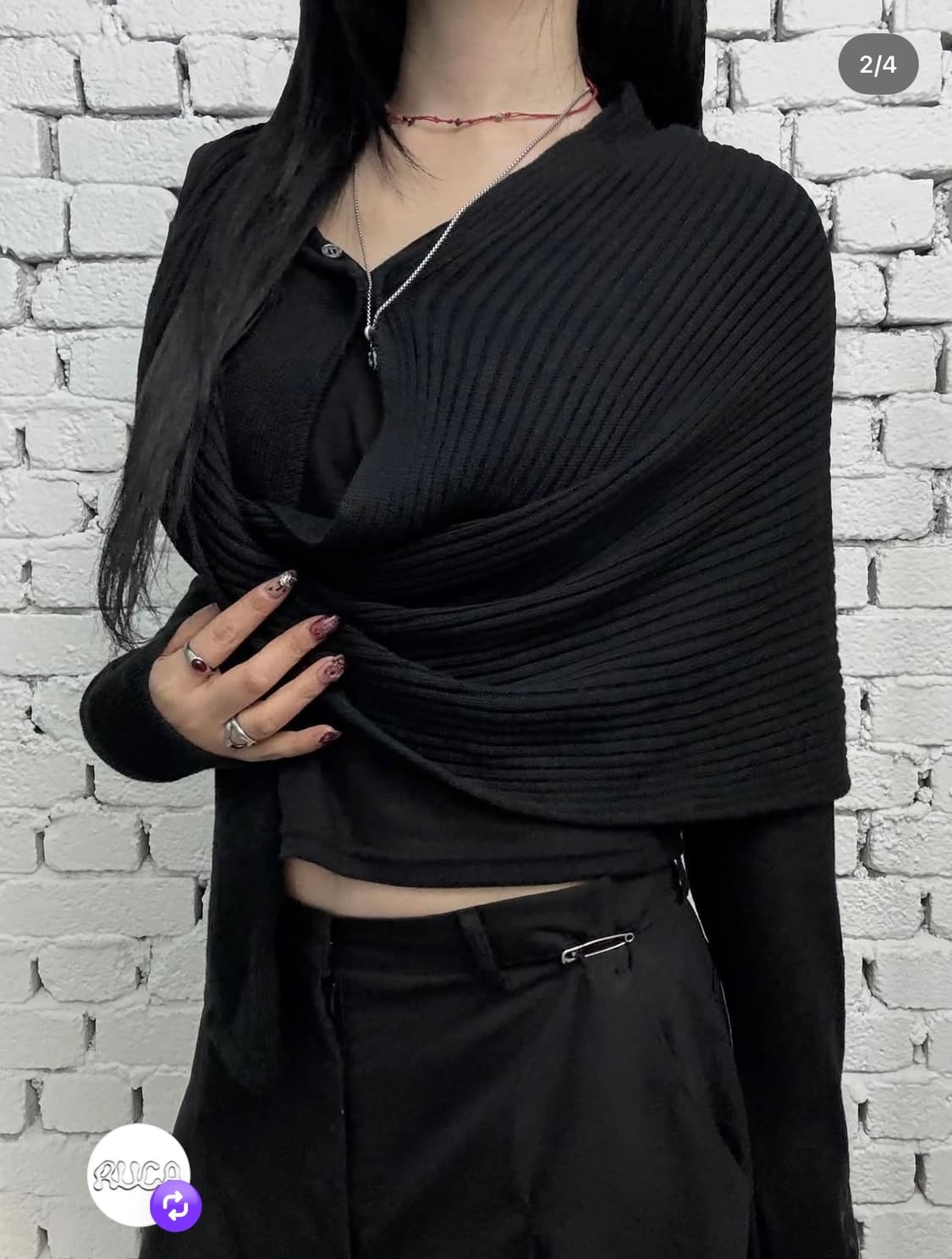 드레이프 니트 스카프 레이어드 언발란스 가디건 상품이미지1