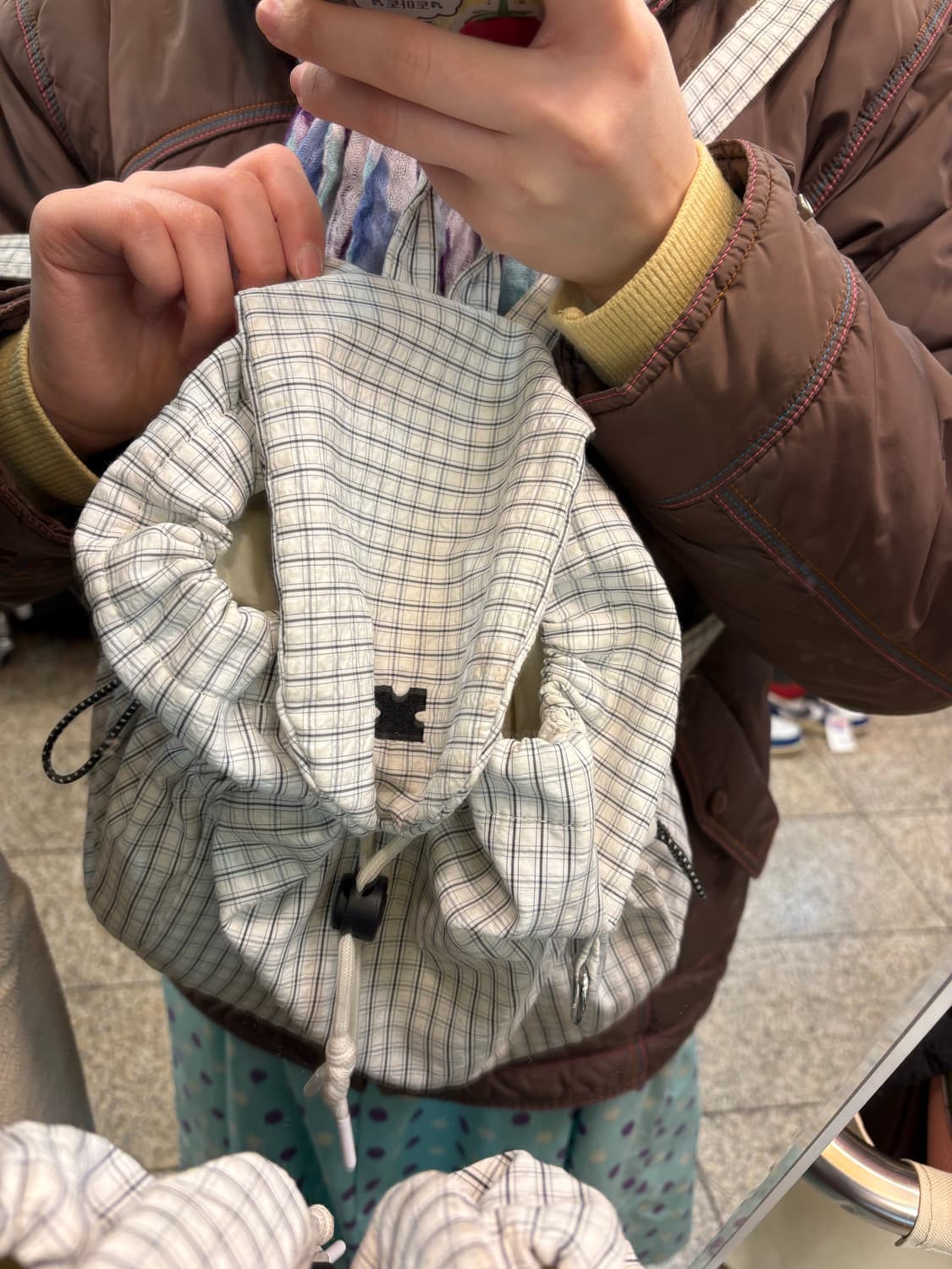 빈티지 체크 스트링 백팩 상품이미지2