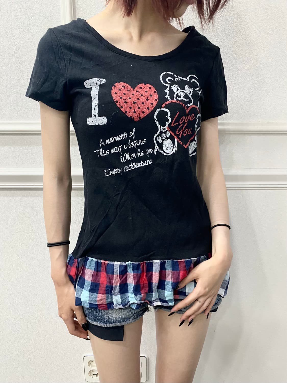 2000s Kitsch Mood Check Layered Slim Tee 상품이미지5