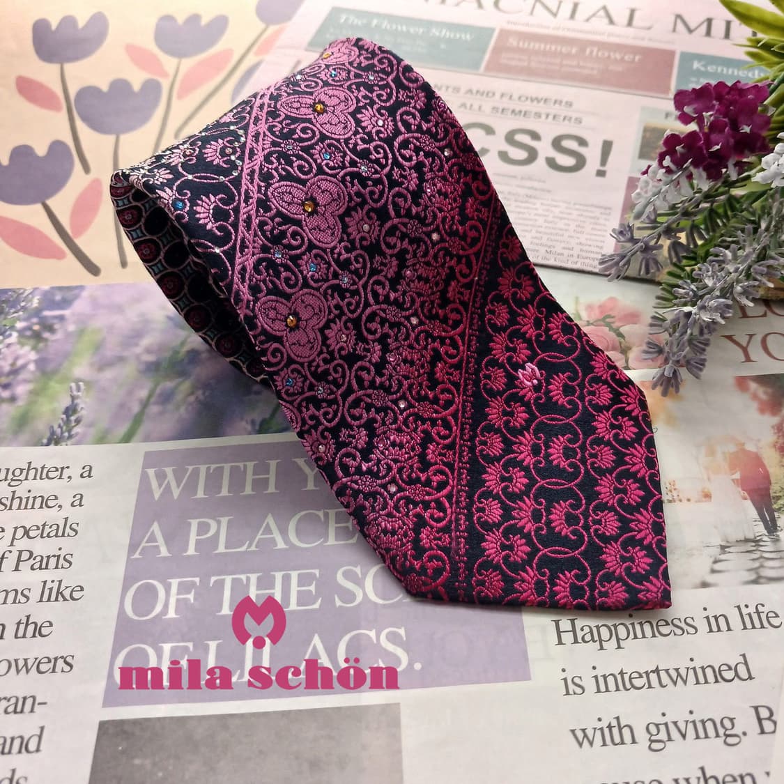 밀라숀 실크 퍼플 플로럴 자카드 넥타이 9.2cm A+등급 A18612
 상품이미지1