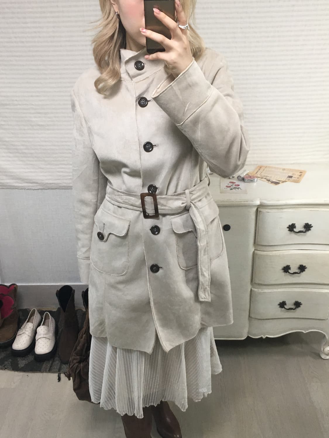 jpn vintage 아이보리 퍼 무스탕 롱코트 상품이미지1