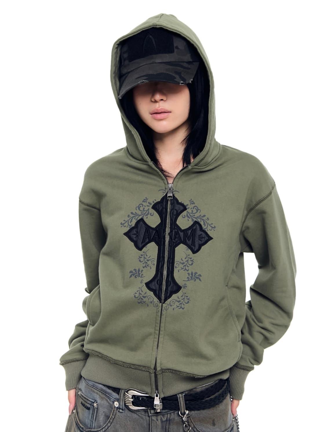 아캄 후두집업 카키색 상품이미지2