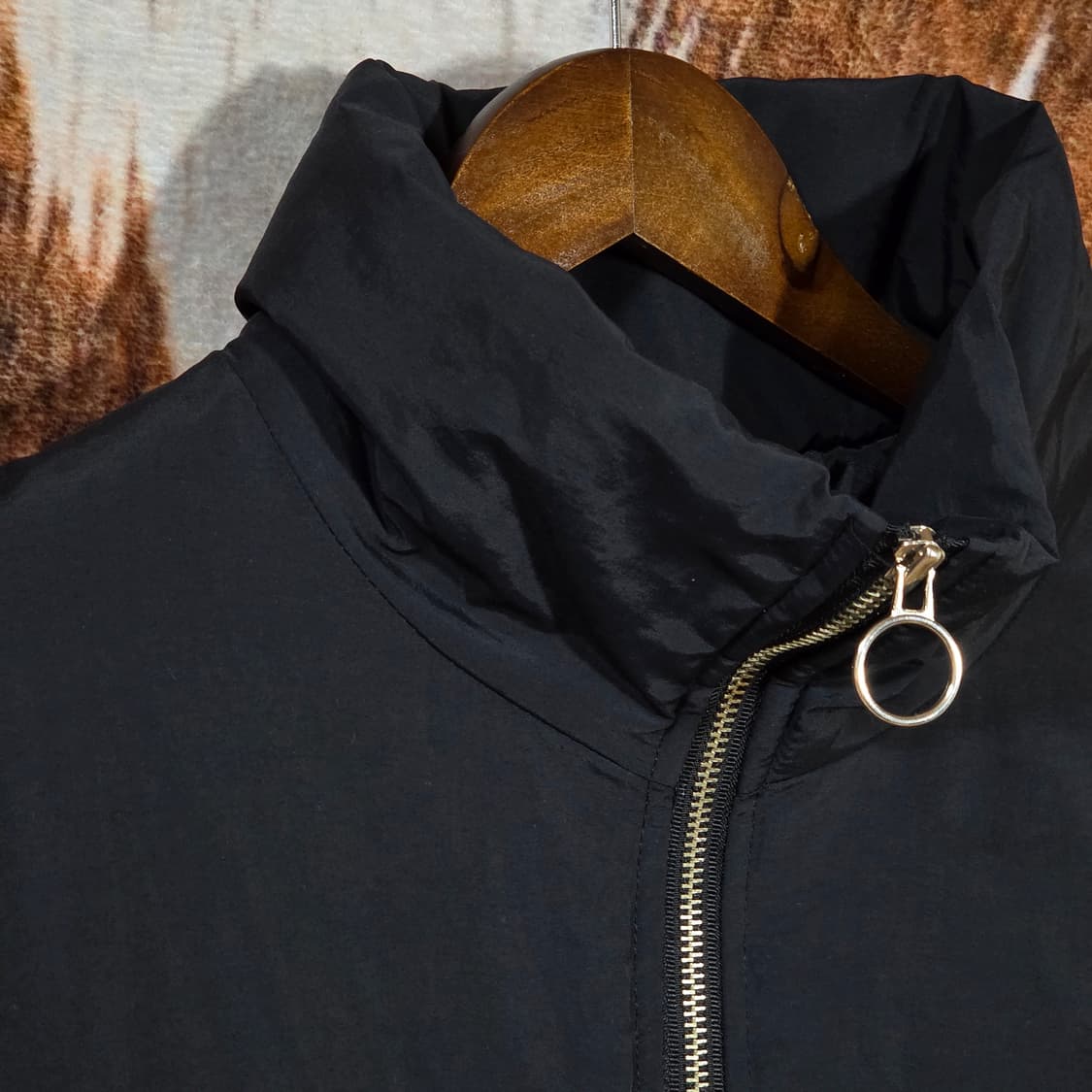 빈티지 블랙 블루 배색 패딩 점퍼 상품이미지2