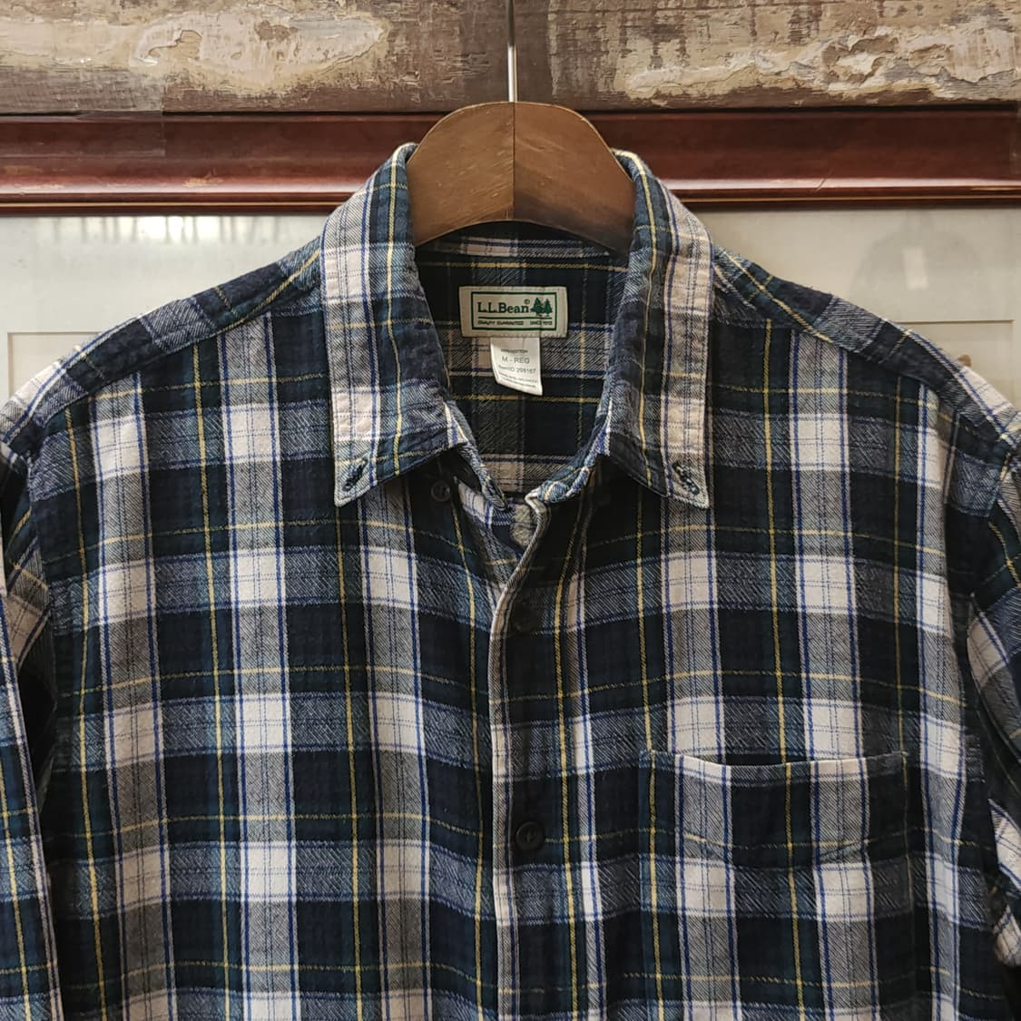 90s 엘엘빈 체크셔츠 플란넬 셔츠 헤비코튼 워크셔츠 그린 체크 m 상품이미지4