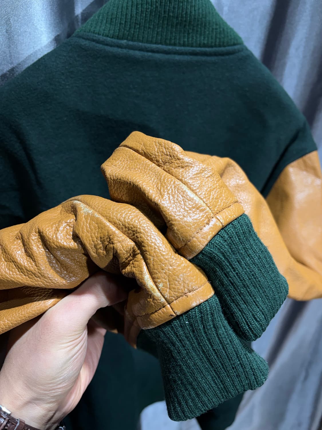 XL 콜롬비아 스펠링로고 빈티지 카멜/그린 바시티 상품이미지8