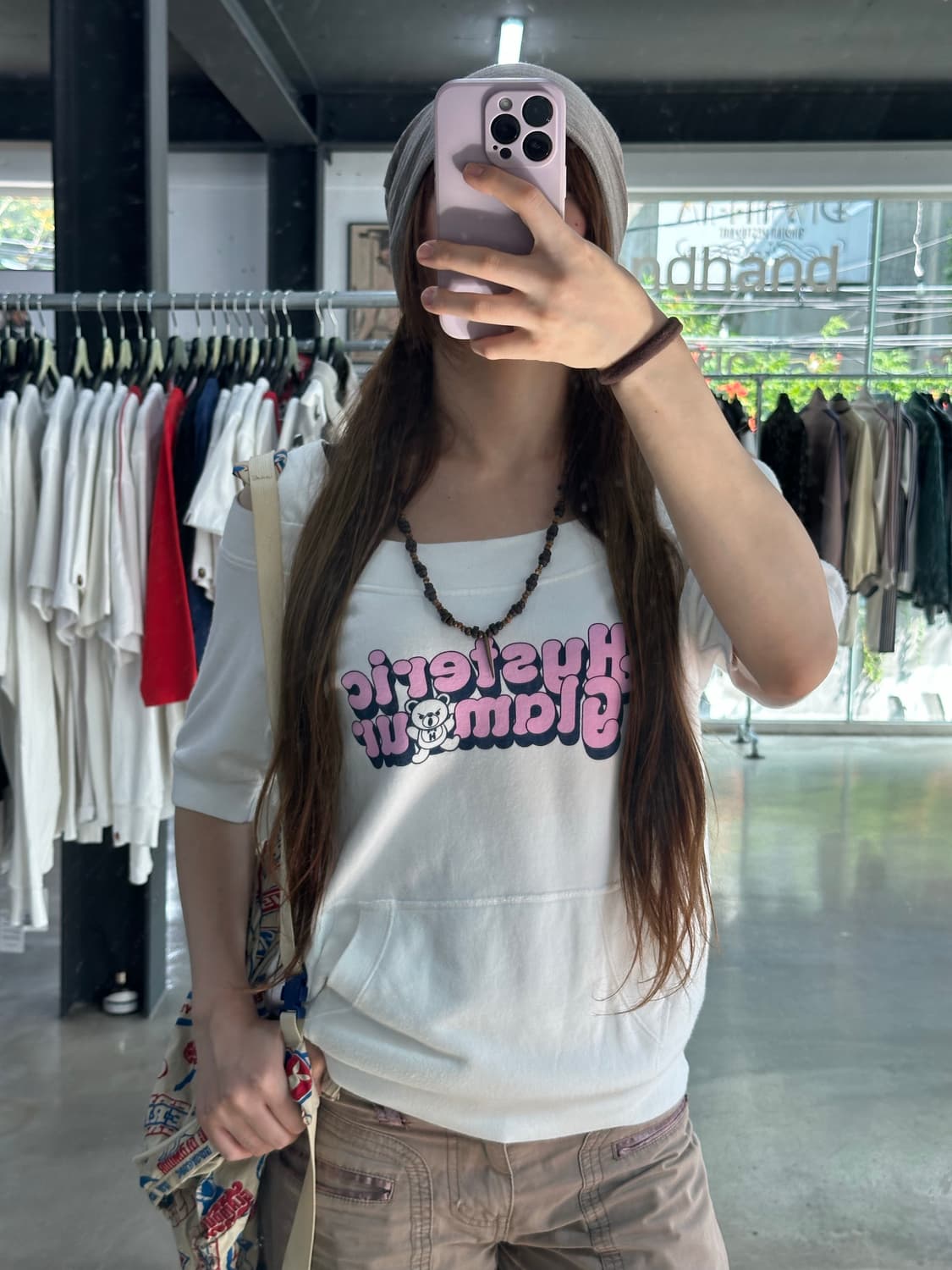 히스테릭글래머 퍽베어 프린팅 오프숄더 티셔츠 상품이미지2