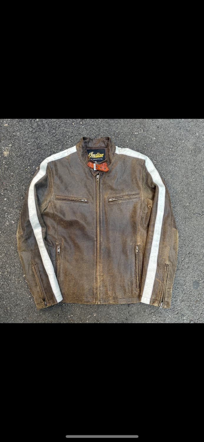 90s 인디언 모터사이클 워싱 브라운 리얼 레더 싱글 라이더 가죽 자켓 상품이미지7