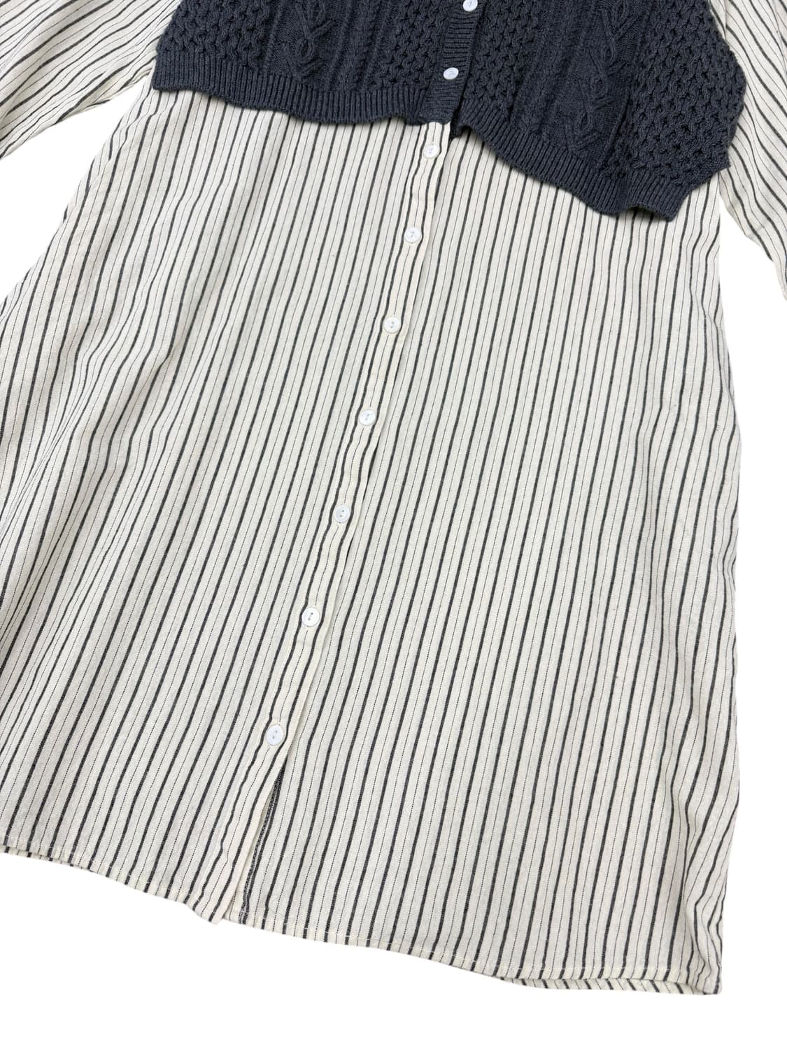 빔즈 하트 스트라이프 니트 배색 원피스 상품이미지5