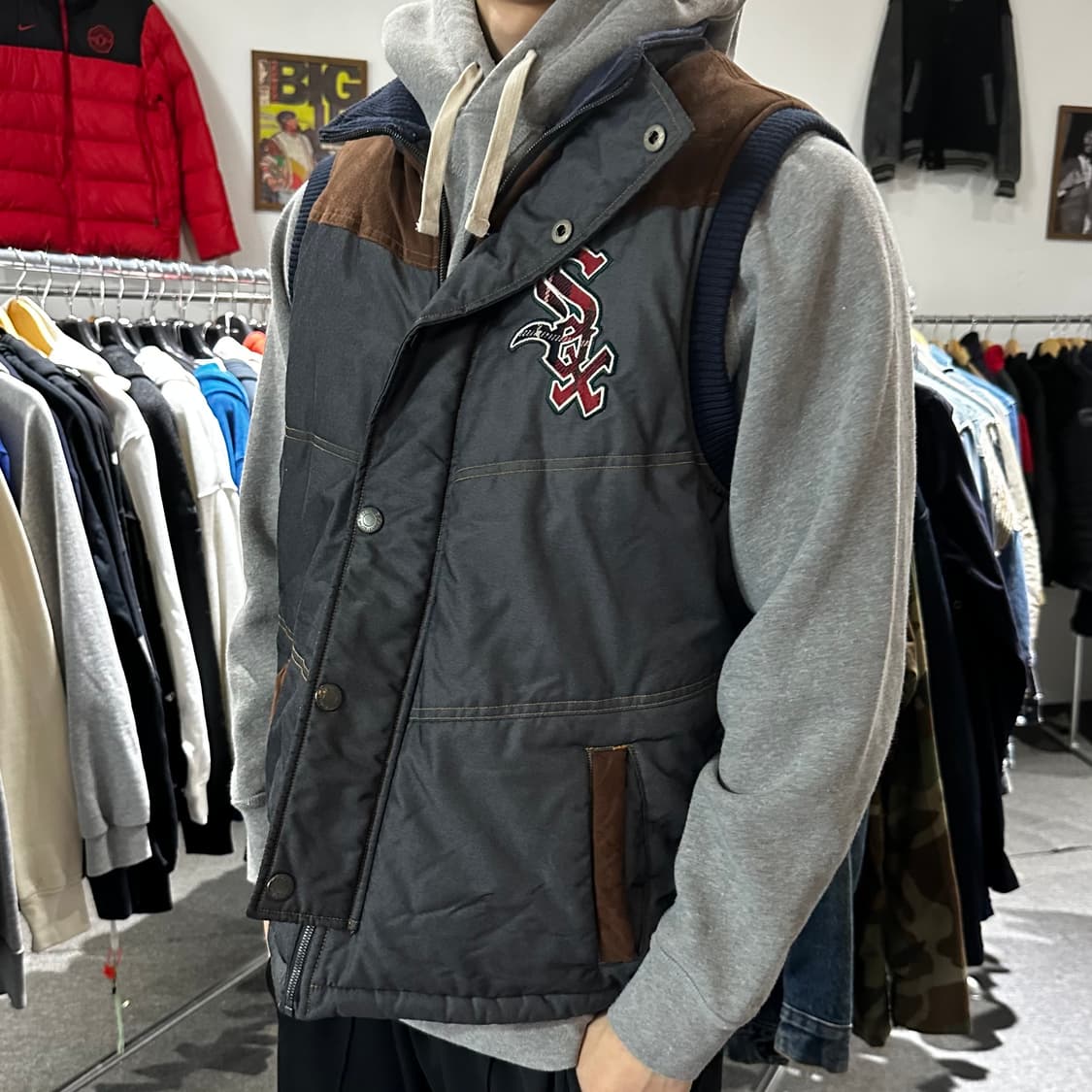 MLB 시카고 화이트삭스 스웨이드배색 패딩조끼 상품이미지2