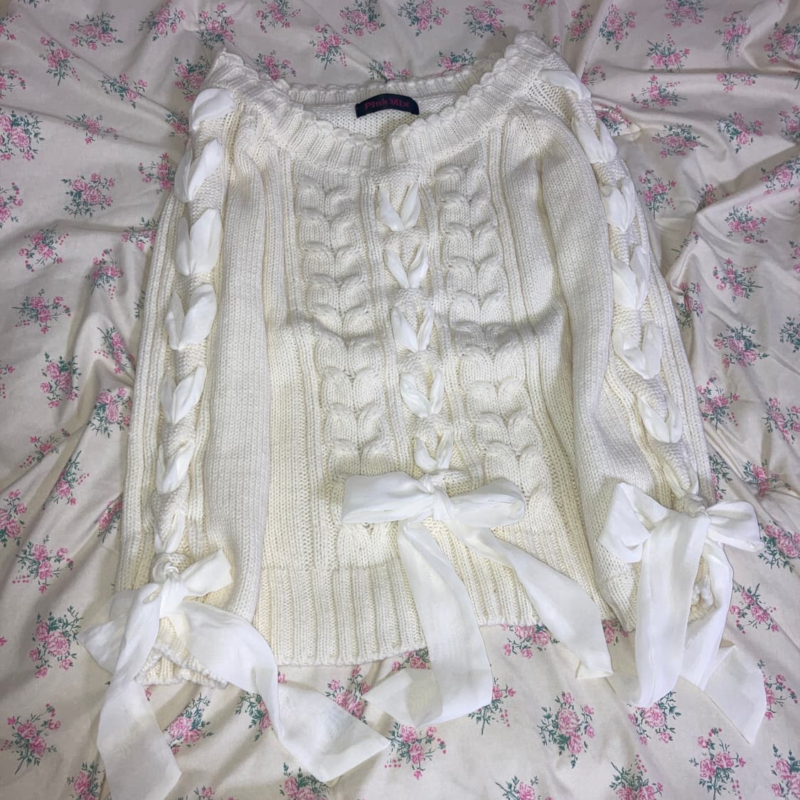 핑크믹스 리본 오프숄더 니트 히메 갸루 달천 핀터레스트 상품이미지1