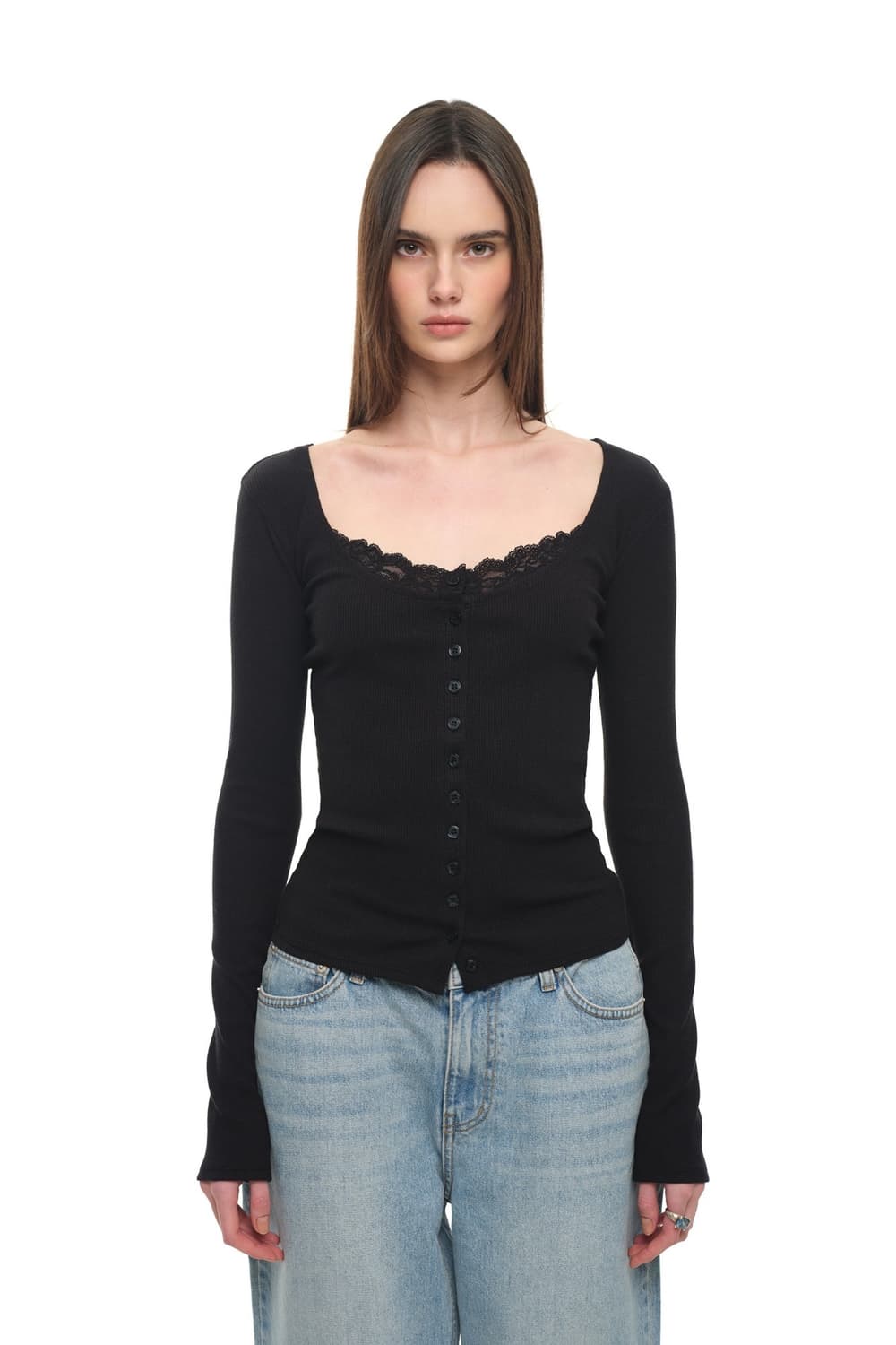 투머치택스 SCOOP NECK LACE TRIMMING CARDIGAN  상품이미지1