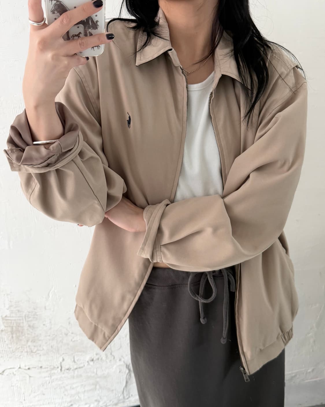 Polo 폴로 랄프로렌 안감체크 베이지컬러 폴리쉘 스윙톱 자켓 상품이미지4