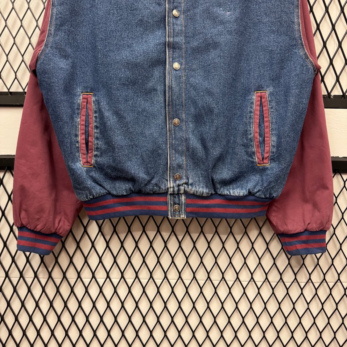 USA VTG 90s 빈티지 데님 바시티 버건디 배색 워크 자켓 상품이미지4