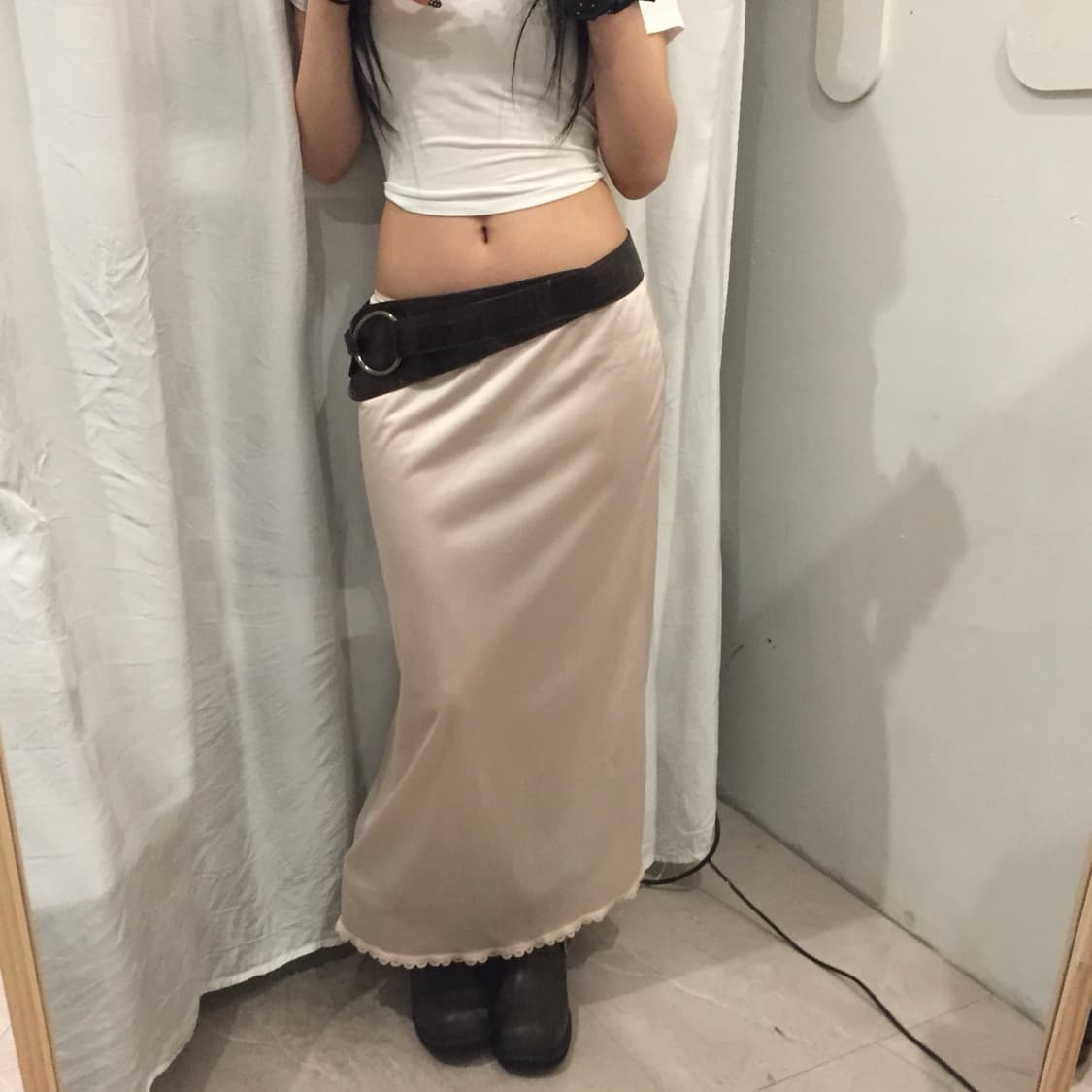 Vintage 갸루 란제리 새틴 레이스 슬립 맥시스커트 상품이미지2