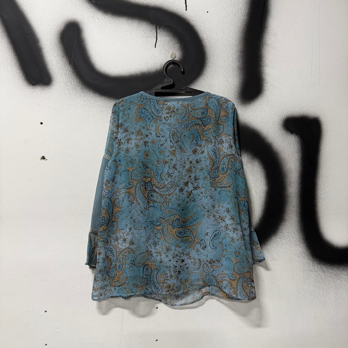 VTG 빈티지 뮤트톤 민트 페이즐리 패턴 쉬폰 블라우스 상품이미지2
