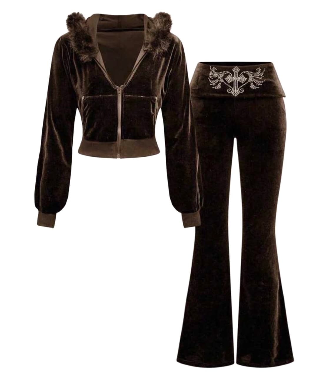 y2k 브라운 벨벳 트레이닝 세트 상품이미지1