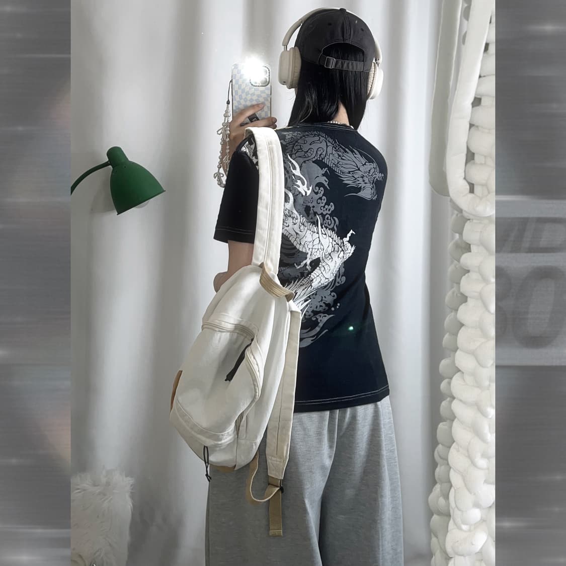 블랙 용 프린팅 헨리넥 반팔 티셔츠 상품이미지2