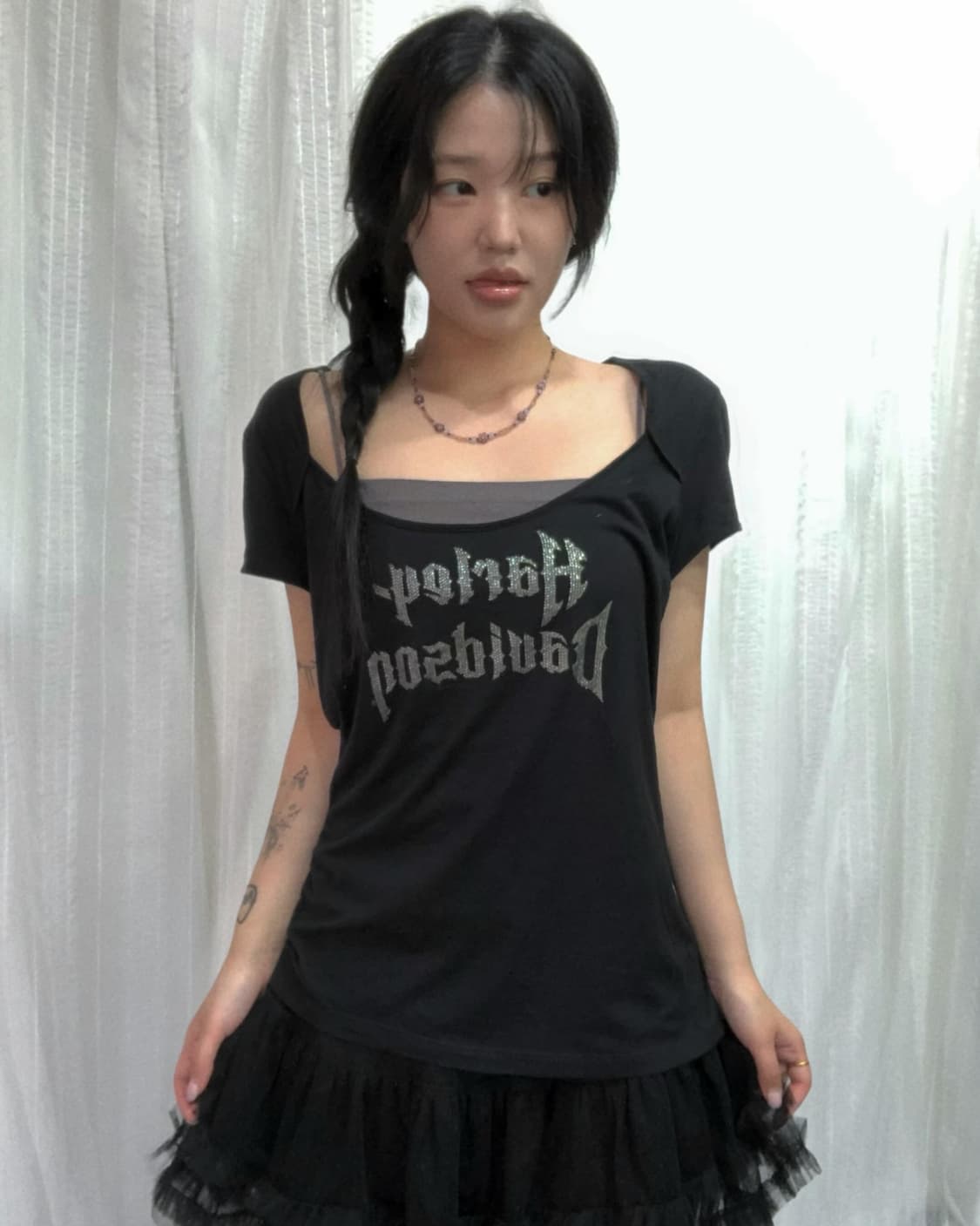할리데이비슨 블랙 큐빅 볼레로 퍼프 스트랩 탑 상품이미지1