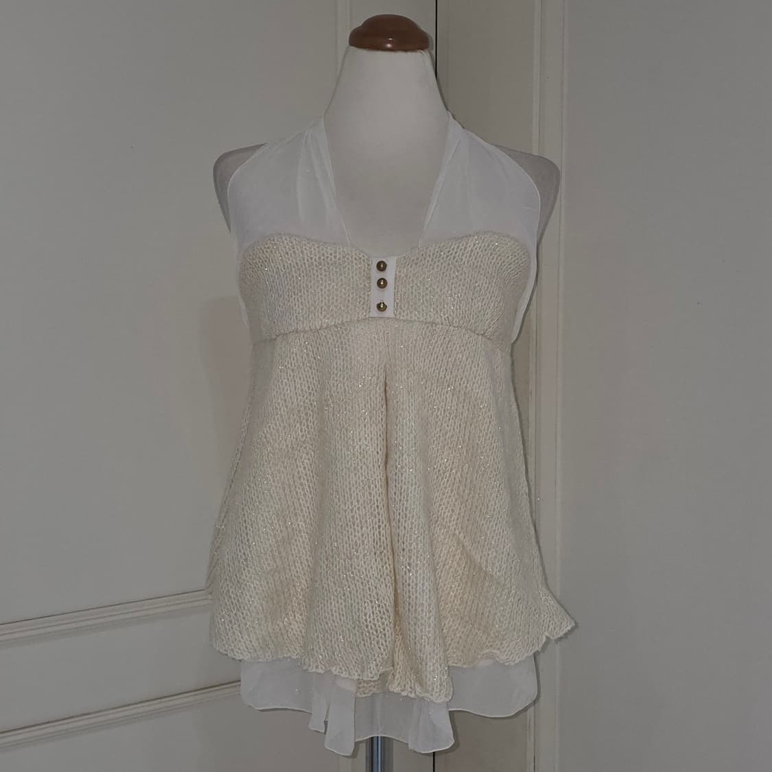 리즈리사 일본빈티지)히메갸루st 양산형 아이보리판쵸홀터넥 니트 슬리브리스 상품이미지2