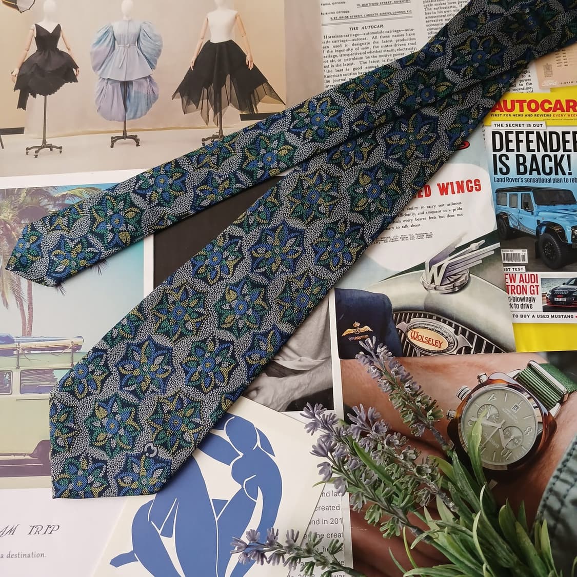 밀라숀 실크 블루 플로럴 패턴 넥타이 8.7cm A+등급 A19879 상품이미지4