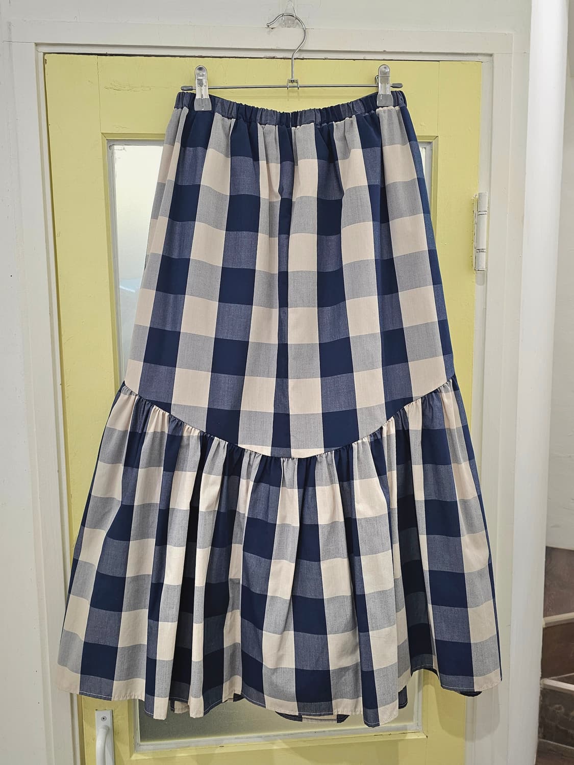 블루 깅엄체크 롱스커트 상품이미지4