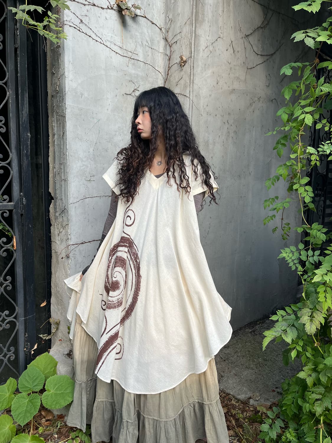 히피 문양 반팔 원피스 상품이미지1