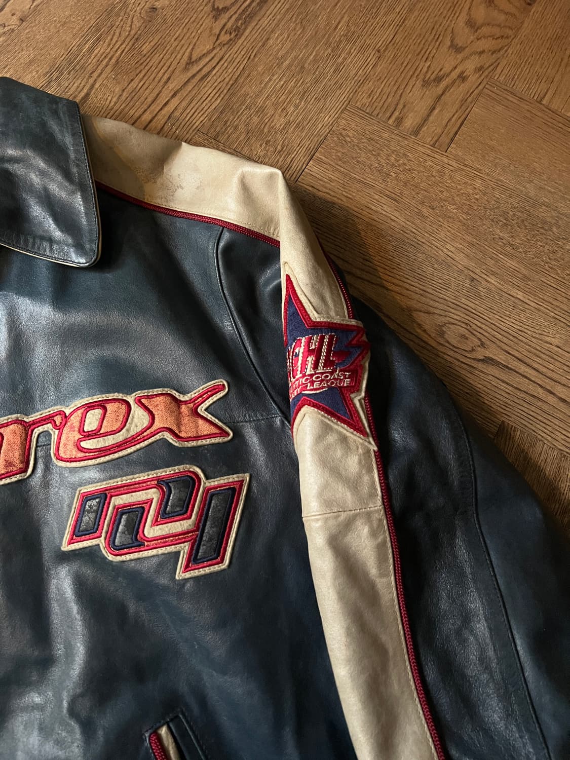 [M]90's AVIREX USA 아비렉스 올스타 레더 바시티 자켓 상품이미지3