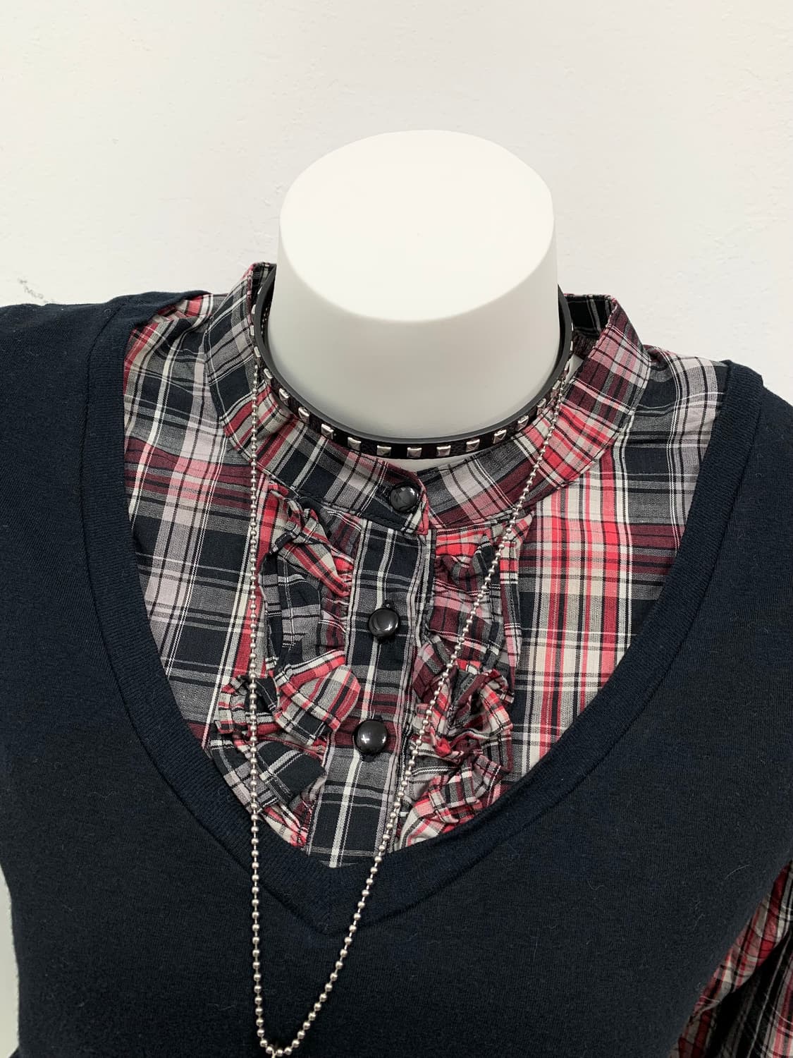 [WILD CHILD] 고스 펑크 고딕 체크 미사 니트 셔츠  상품이미지2