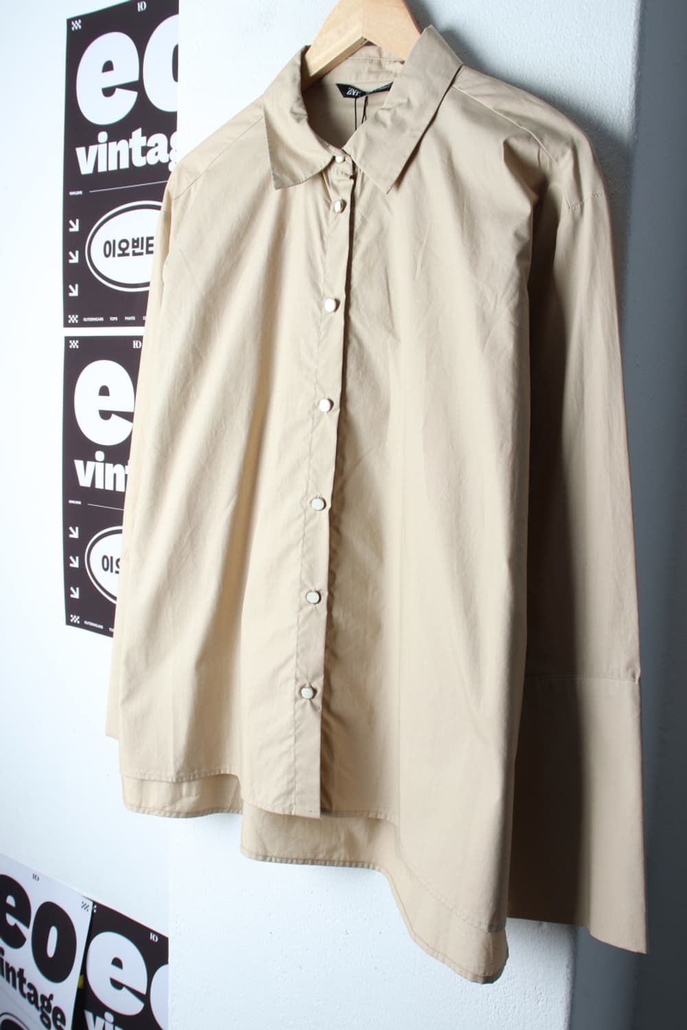 W(XL) 자라 셔츠 남방 새상품 베이지 무지 놈코어-H33220 상품이미지1