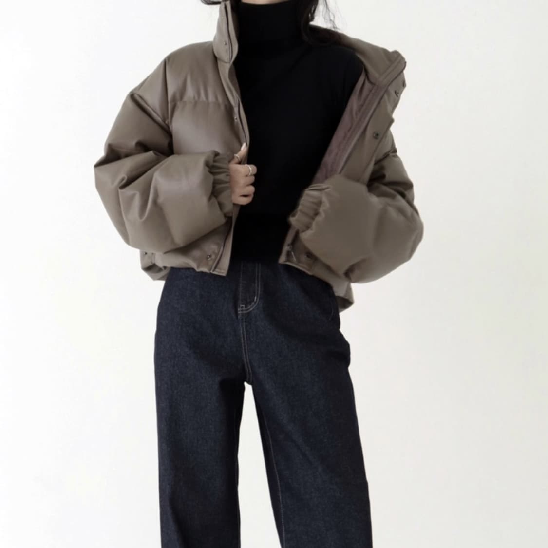 트리밍버드(Treemingbird) 덕다운 레더패딩 프리사이즈 상품이미지1