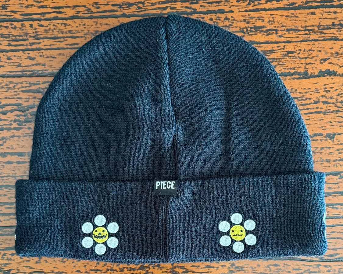 피스메이커 검정색 꽃 블랙 플라워 스마일 자수 비니 니트 모자 남여 공용 상품이미지4
