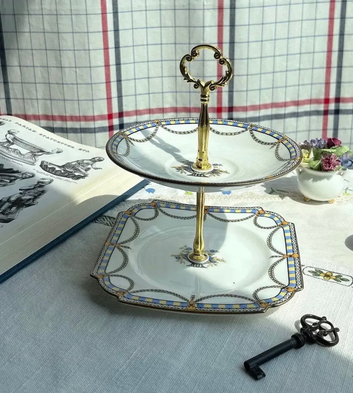 [레어]1925 올드 앤슬리 핸드페인티드 2단 케이크 스탠드 상품이미지1