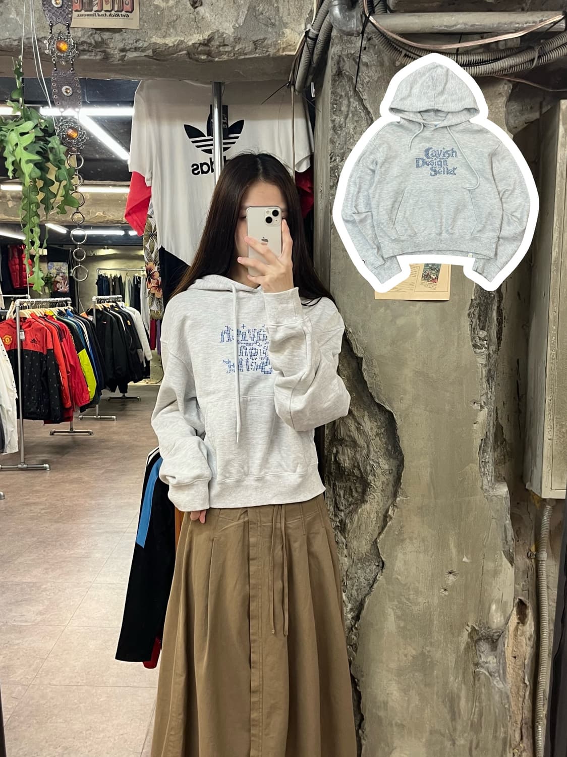 카비시 크롭 후드티 그레이 #csz1692 상품이미지1