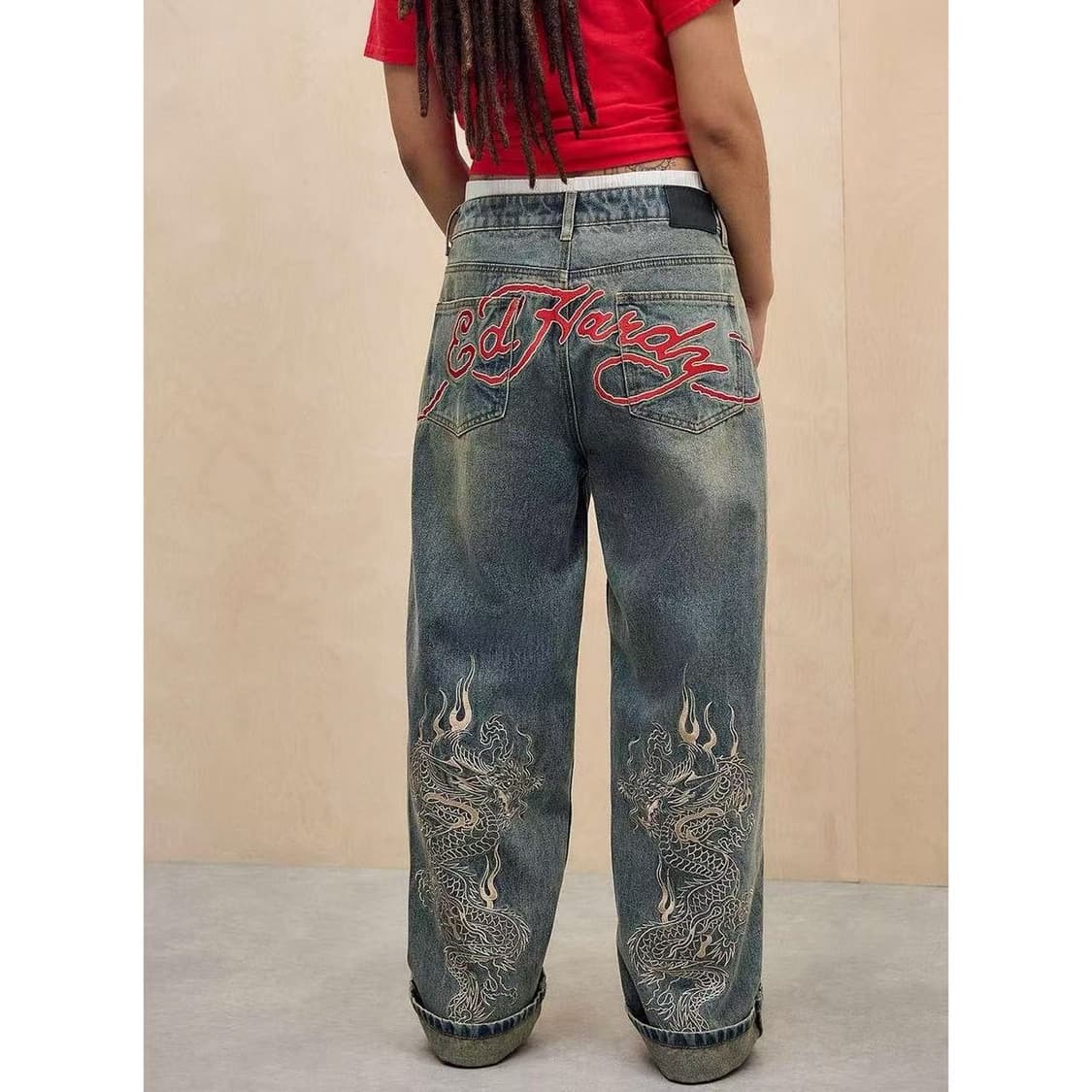 [사이즈28,30] 에드하디 배기핏 데님 용자수 드래곤 팬츠 상품이미지1