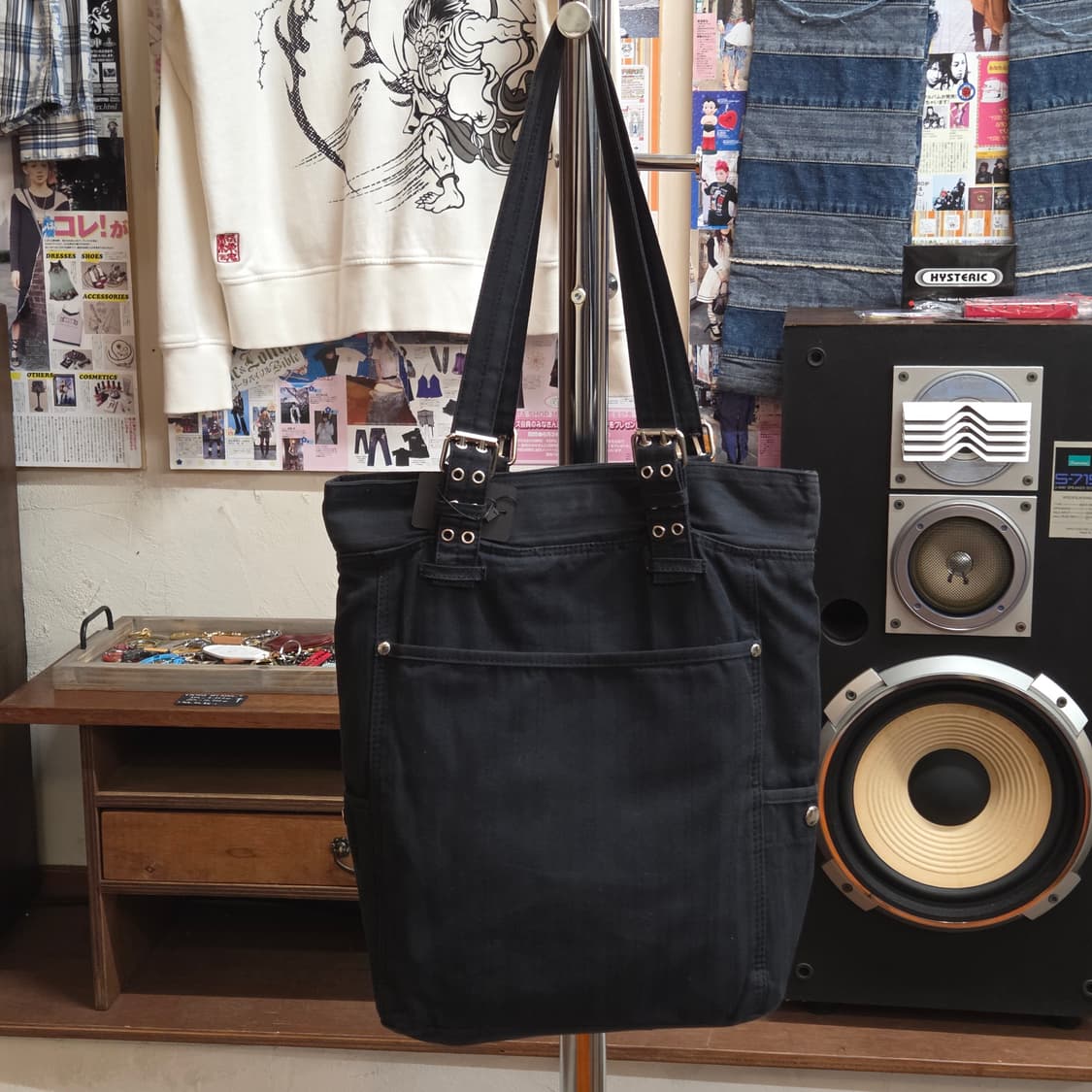 JPN 펑크 무드 블랙 코튼 숄더백 상품이미지4