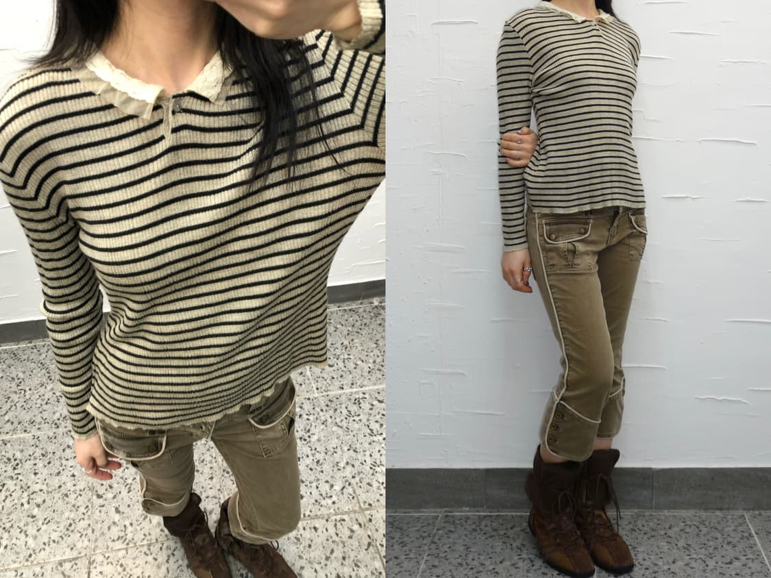 lace collar stripe knit 상품이미지1