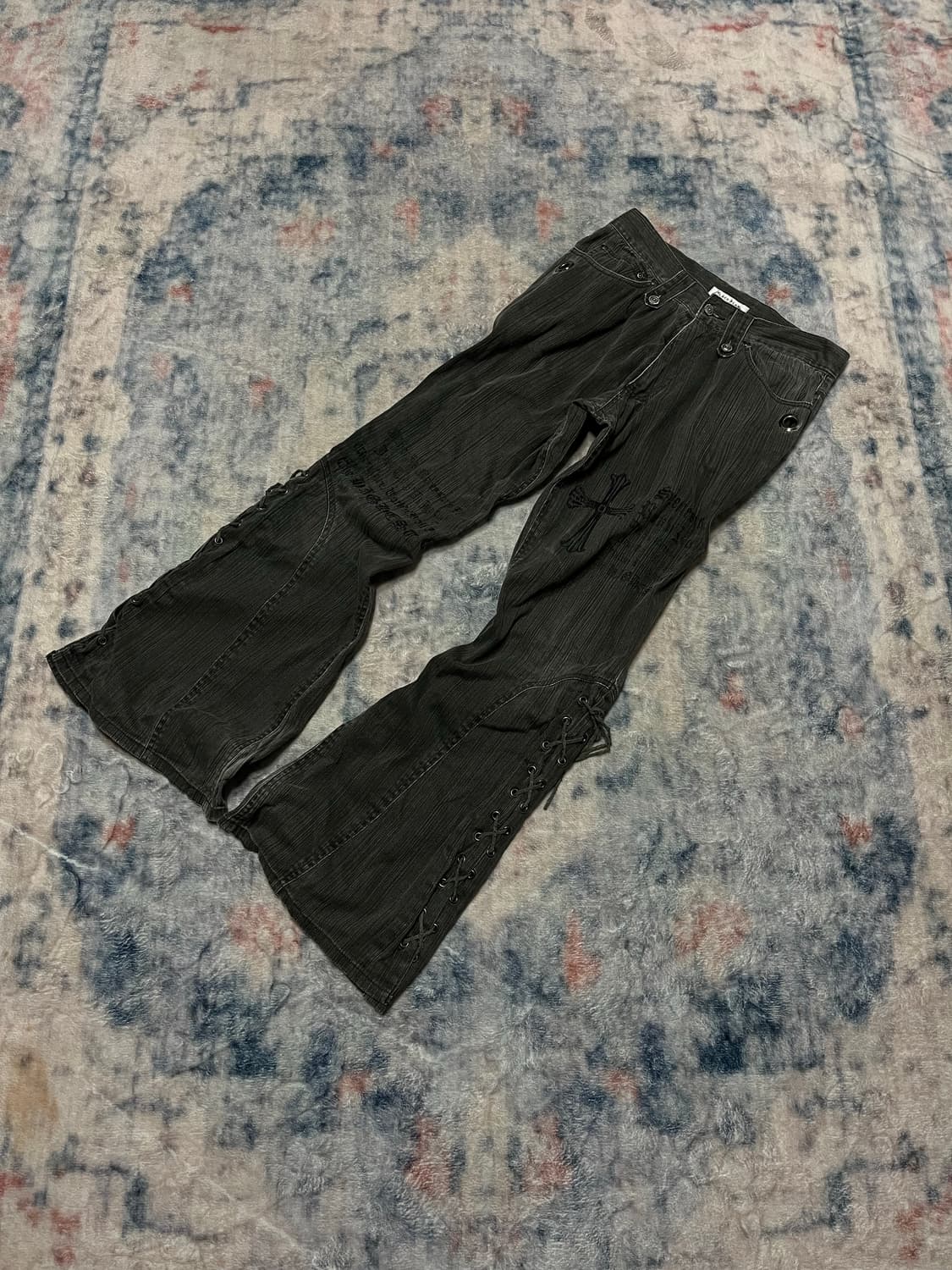 Place plan lettering lace up bell bottom 상품이미지1