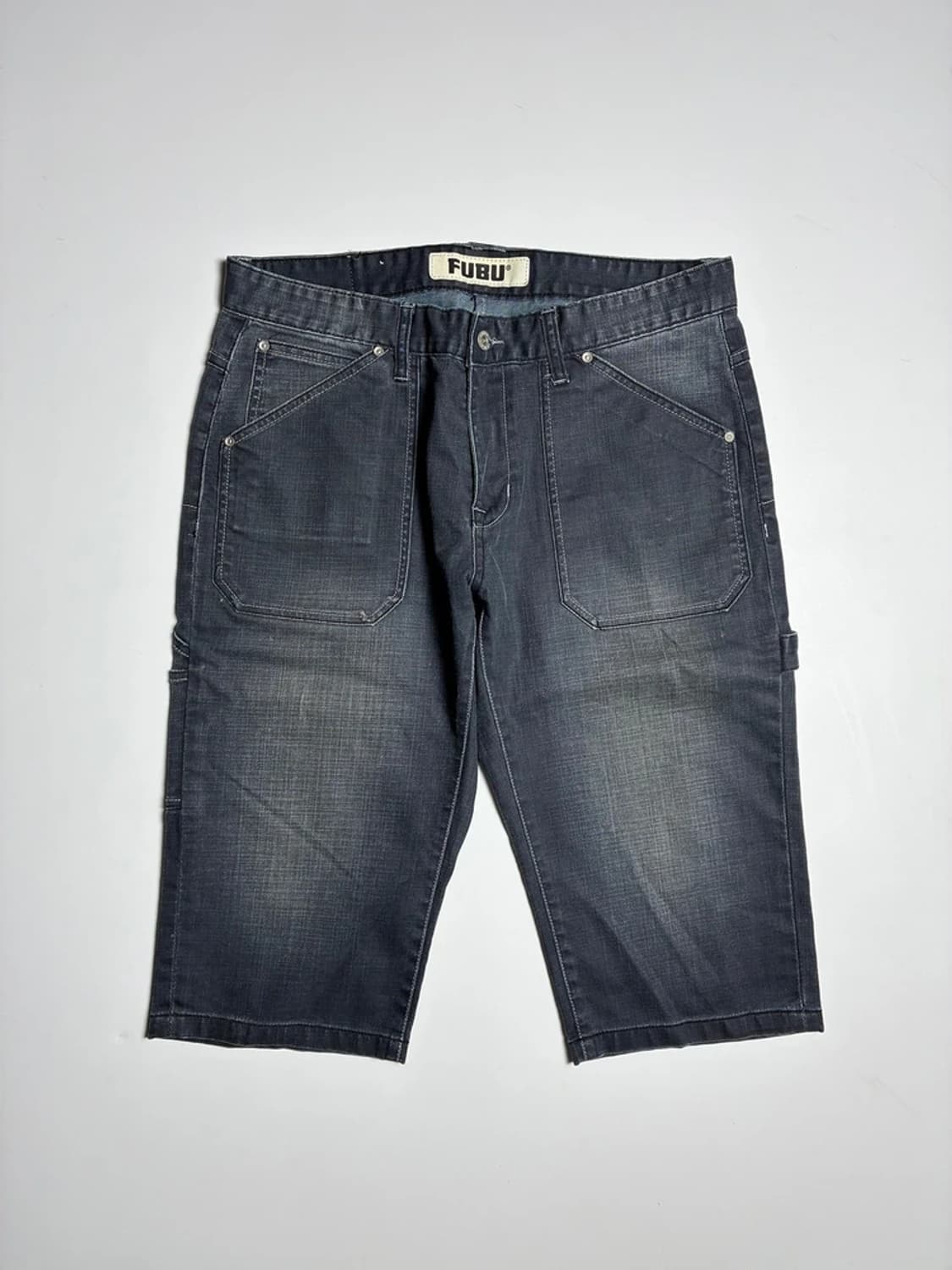 푸부 FUBU 12SS 흑청 워싱 7부 카펜터 데님 반바지 R1376 상품이미지1