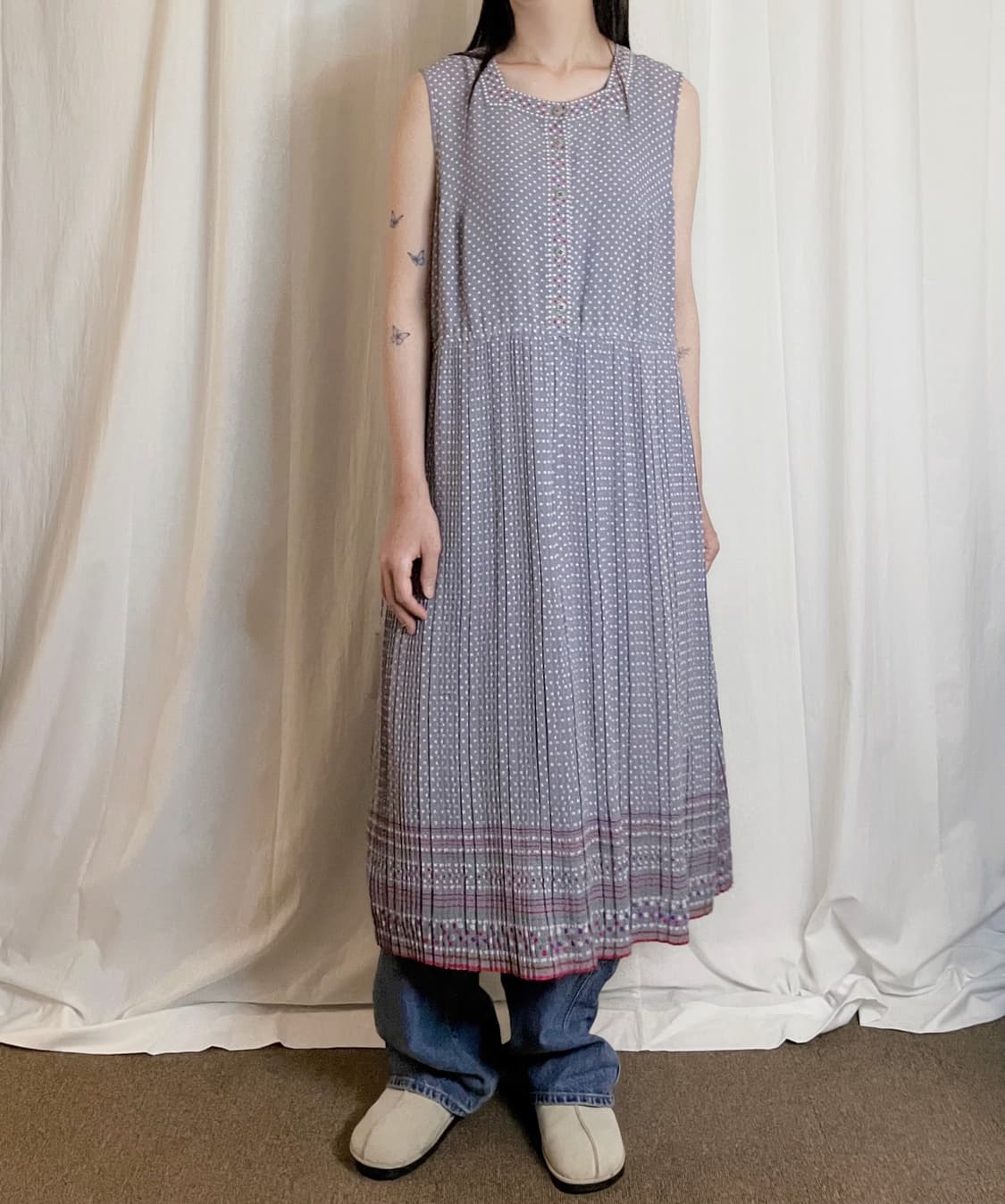Dot Pattern Long Dress - Purple Gray 상품이미지1