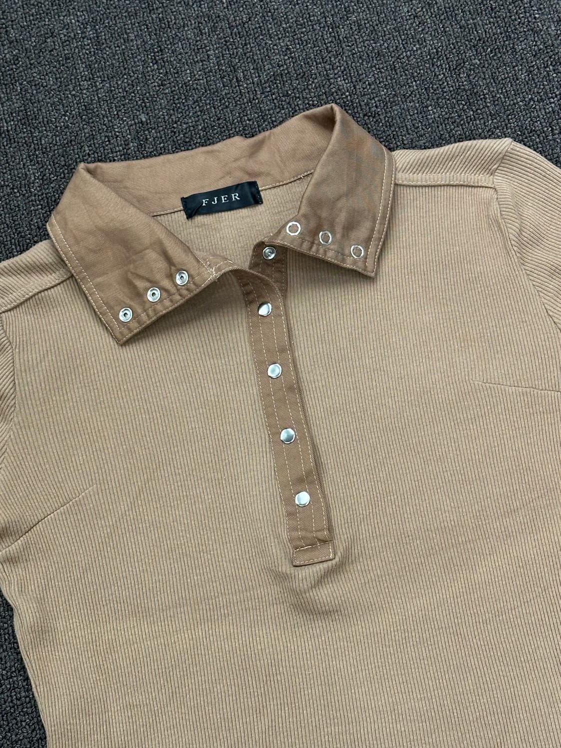 L)Japanese vintage 여성 베이지 골지 반팔 상품이미지4