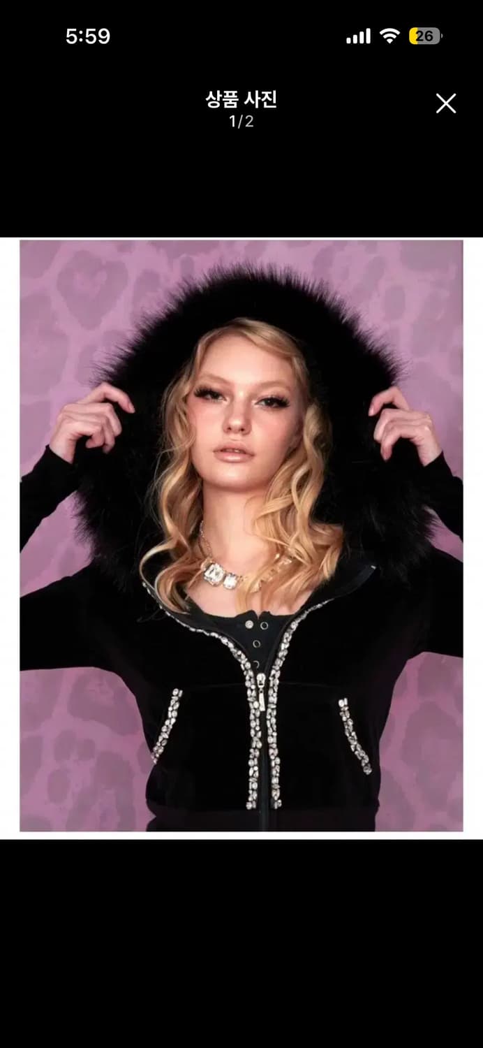 베메클 글램 퍼 후드집업 블랙 상품이미지1