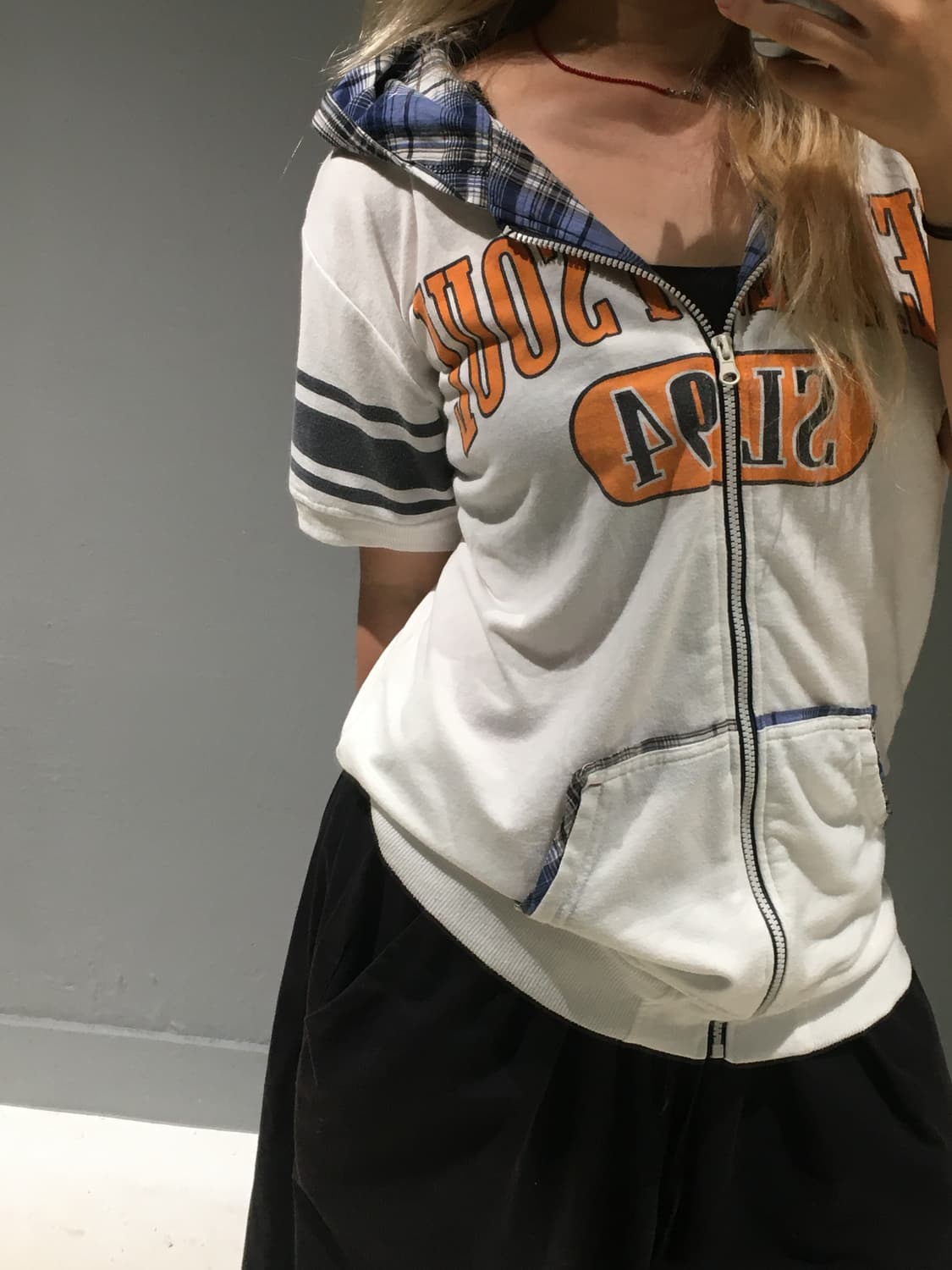 Check hood layered sporty hood zip-up 상품이미지3
