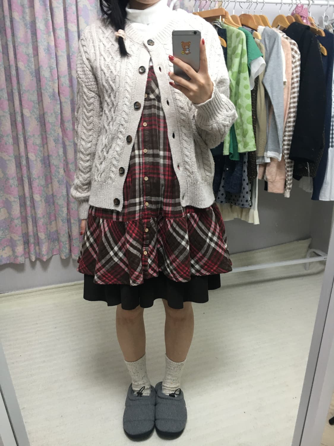 레드 브라운 체크 슬리브리스 상품이미지3