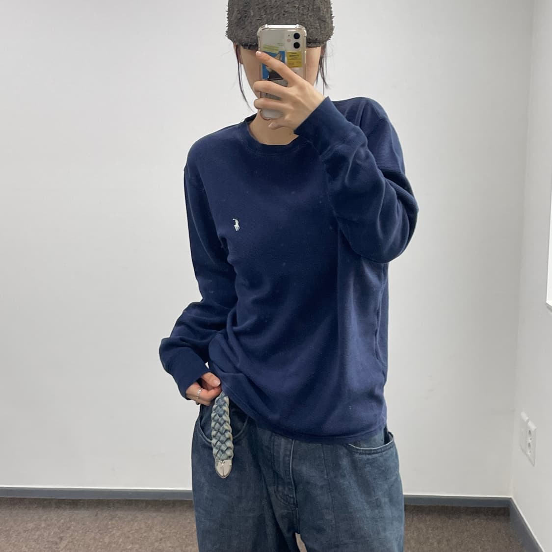 Polo 화이트 포니 네이비 와플 니트 상품이미지2