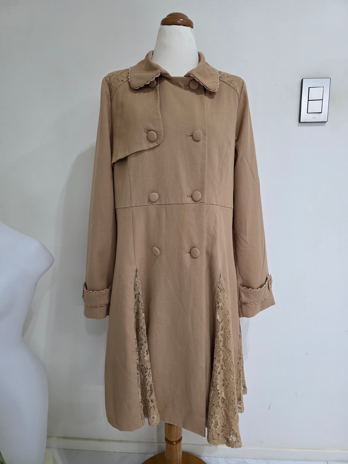 일본빈티지)RyuRyu 브라운 레이스 엑팜깔 라떼히메갸루 로맨틱롱코트 상품이미지3