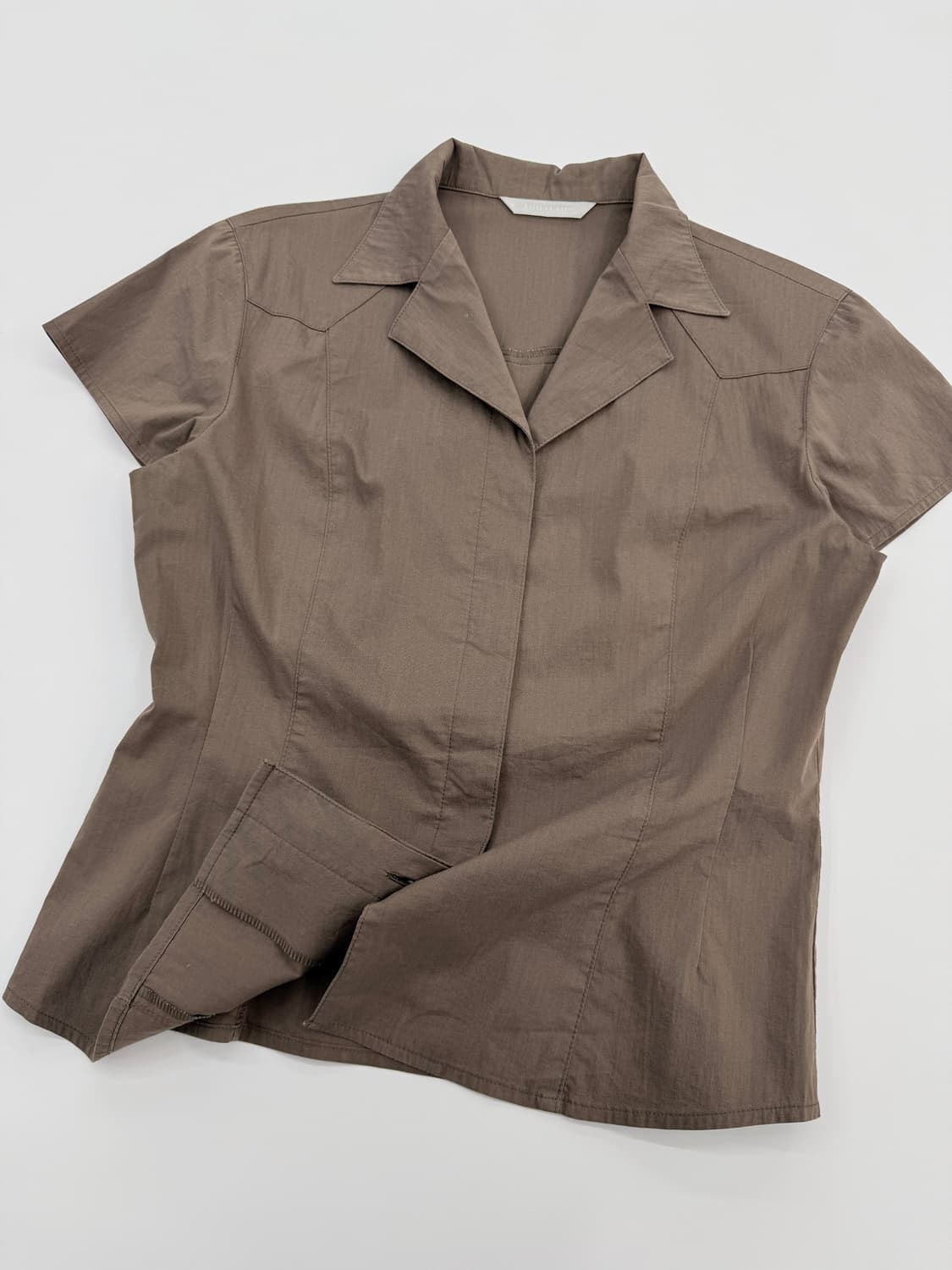 빈티지 브라운 캡소매 라인 셔츠 상품이미지4